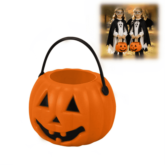 Halloween Jack-O-Lantern Carry Bucket, Halloween Pumpkin Decorations, Candy Gift Basket Pumpkin Pail with Handles