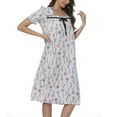 thumbnail image 4 of Aueoeo Nightgown For Women Floral Printed Short Puffy Sleeve Sleepwear Cute Comfy Sleepshirts Pleated Bowknot Nightshirt, 4 of 6