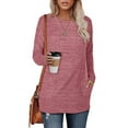 thumbnail image 2 of Vibrex Solid Color Womens Long Sleeve Tops Loose Fit Fall Thin T Shirts Winter Trendy Clothes with Pocket Womens Casual Crewneck Tops Tshirt Basic Tee Fall Fashion Clothes Casual Tops for Women, 2 of 4