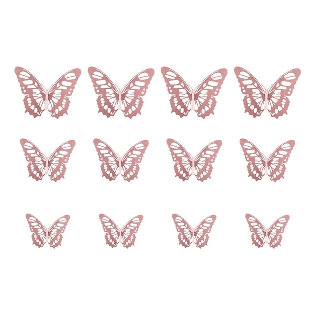 Adhesivos De Pared Con Textura Metálica Y Simulación Estereoscópica 3D De Mariposas Huecas, 12 Unidades