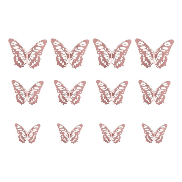 Adhesivos De Pared Con Textura Metálica Y Simulación Estereoscópica 3D De Mariposas Huecas, 12 Unidades