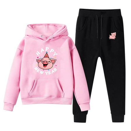 

OAUP 2PCS Toddler Outfit Sets Kids Hoodie Sweatshirt Sweatpants New Year Cartoon Pig Print Pullover Hoodie Set Tracksuit Outfits Fall Thermal Leisure Fashion Outfit 3-12Y