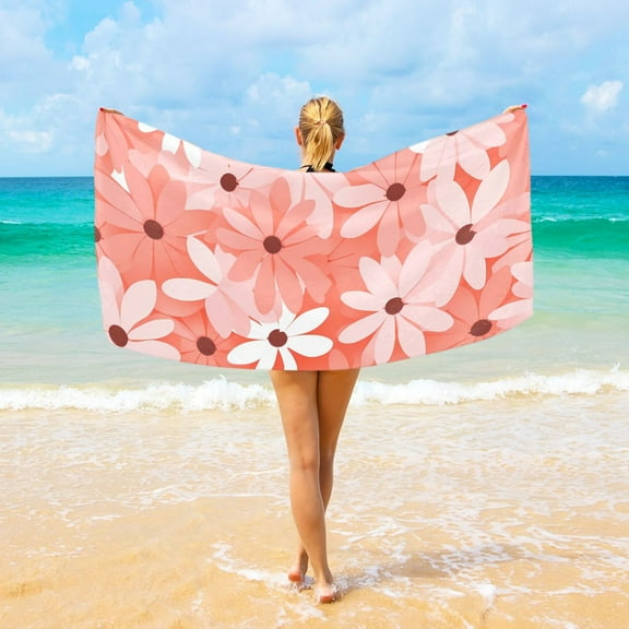 Flowers Pink Beach Towel Camping Towel Microfiber Oversized 37" x 74" Absorbent for Seaside Camping Swimming Fitness