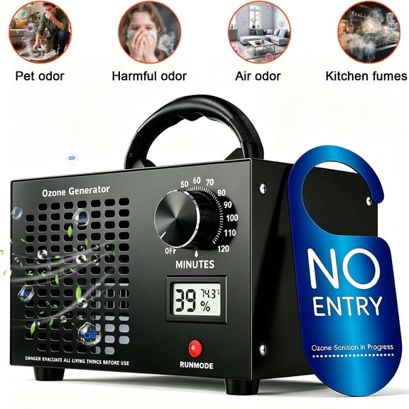 Ozone Generator 160,000mg/H,Portable Ozone Machine with Hygrometer & Timer, for Removes Odors,Air Purifier for Home & Car,Smoke,Offices,Pets