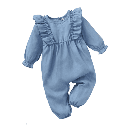 

NZRVAWS Newborn Baby Girls Romper 3 Months Baby Girls Jumpsuit Onesies Bodysuit 6 Months Baby Girls Long Sleeve Solid Color Round Neck Romper Blue