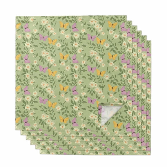 Spring Easter Cloth Napkins, Watercolor Floral Daisy Butterflies Green Washable and Reusable Dinner Napkins Set of 6, Table Napkin for Kitchen Party Birthday Wedding Hotel Housewarming 20"x20"