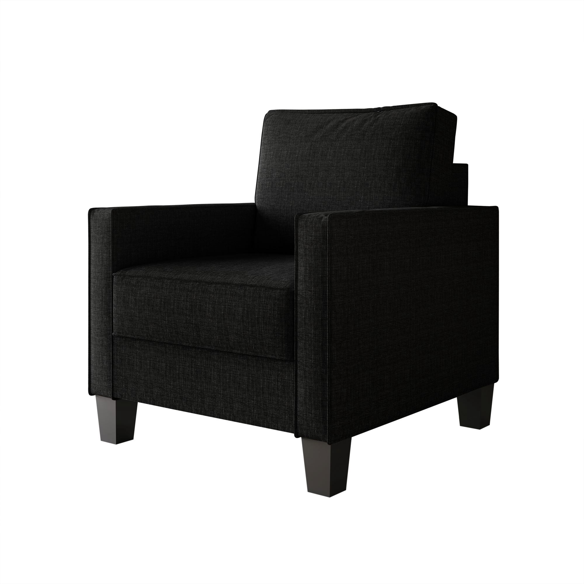 Home Design Marcia Square Arm Chair with Padded Back and Seat, Modern Upholstery, Black Legs, Comfortable Living Room Seating, Black