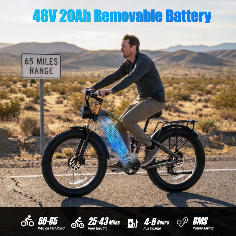 Dual Motors AWD 3000W Electric Bike for Adult 26'', UL2849 48V 40AH Removable Battery E-mountain bike 4.0 Fat Tire up to 32MPH Long Range Off-road Ebike Dual Hydraulic&Full Suspension Bicycles