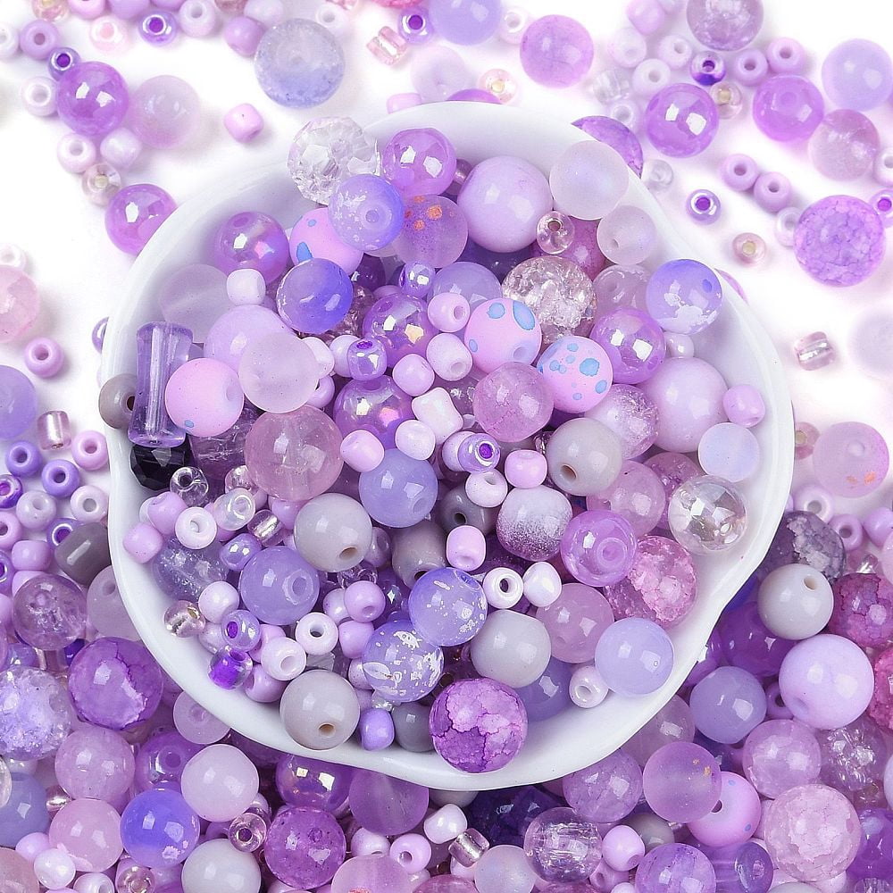 DIY Lampwork Beads & Glass Seed Beds Jewelry Making Findings Kits Mixed Shapes Lilac 2~12.5x3~10.5mm Hole: 0.9~2mm