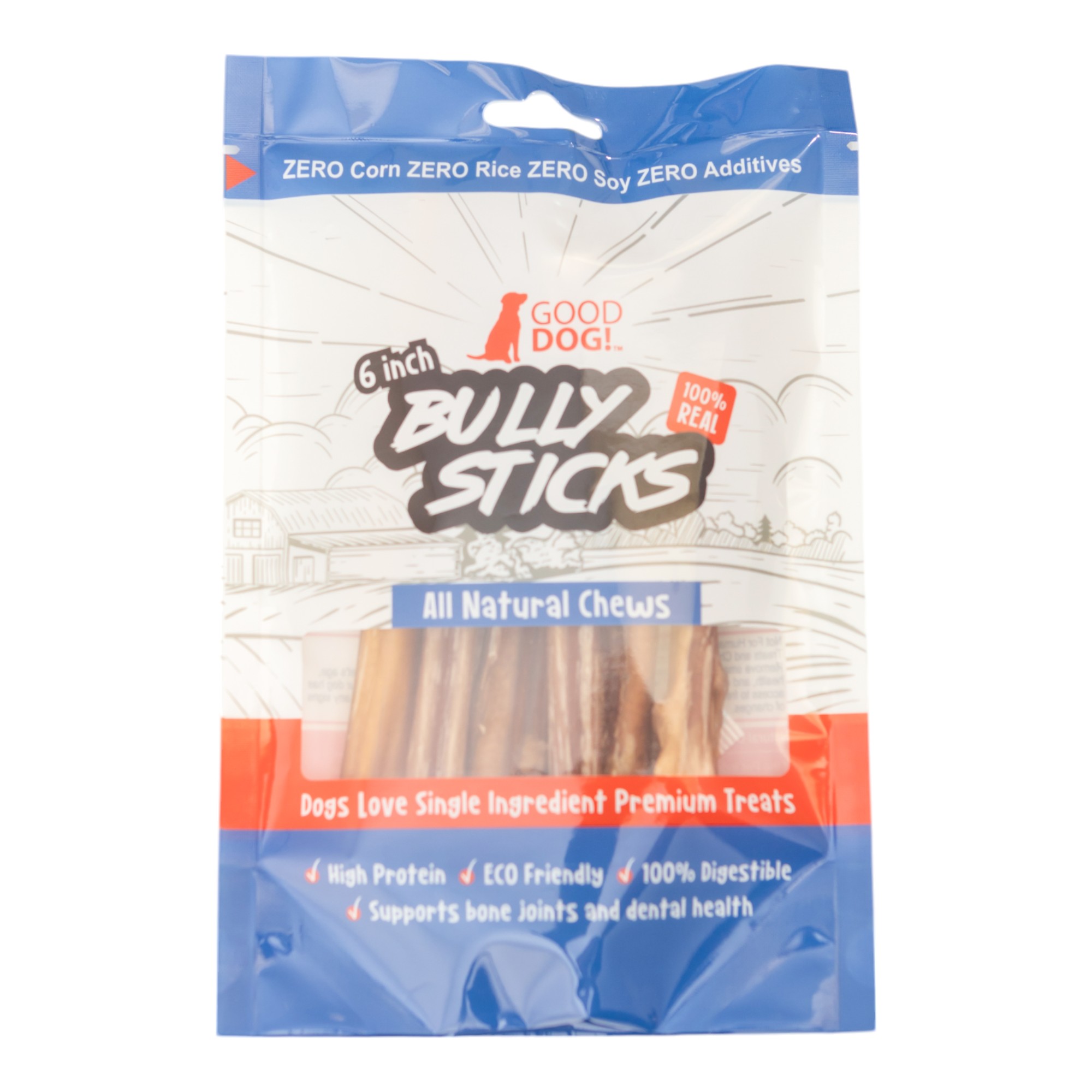 Country Living All-Natural Beef Bully Stick Dog Treats – 6-inch Standard (10-Pack)