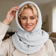 thumbnail image 2 of HJYCHN Womens Hats Stylish Knit Hat with Integrated Scarf Winter Warm Earflap Cap for Casual and Daily Wear Womens Winter Hat Light Gray One Size, 2 of 4