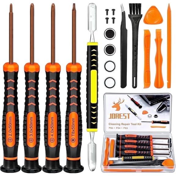Cleaning Repair Tool Kit for PS5 PS4, with PH00 PH0 PH1 Phillips and T8 Torx Security Screwdriver set for Sony Playstation 3/4/5 Controller, Console, and Accessories, Crowbars, Tweezer, Screws