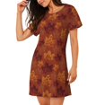 thumbnail image 2 of Honeii fall Maple Print Women's Loose Short Sleeve Nightgown, Soft Cotton Sleepwear, Comfy Loose Fit Pajama Dress for Sleep and Lounge, 2 of 6