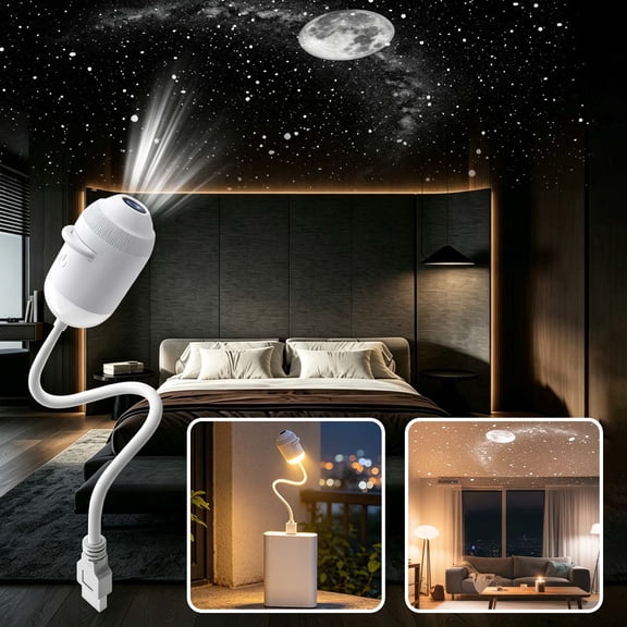 Galaxy Starry Sky Night Light Projector, 2-in-1 Portable with Projection Films, 360° Adjustable Brightness Control Eye‑Caring LED Night Light for Adults Bedroom Home Ceiling Car Decor Gift 3 Films