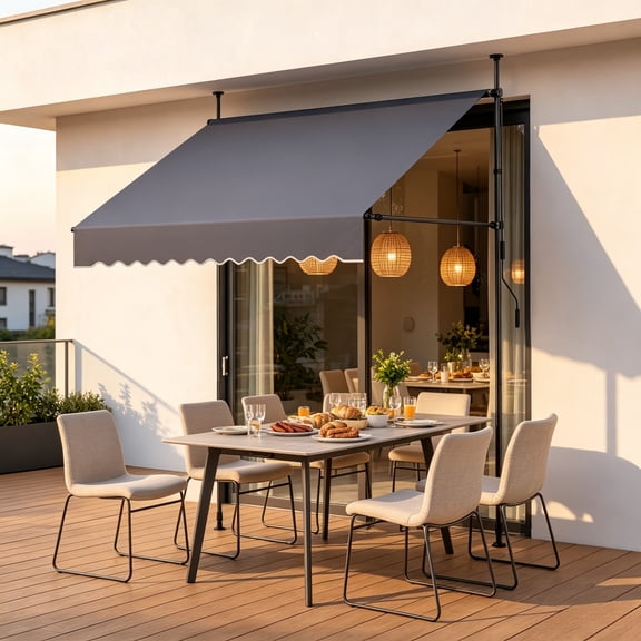 78" Manual Retractable Patio Awning, Height Adjustable Sunshade Canopy with Crank Handle for Backyard & Balcony