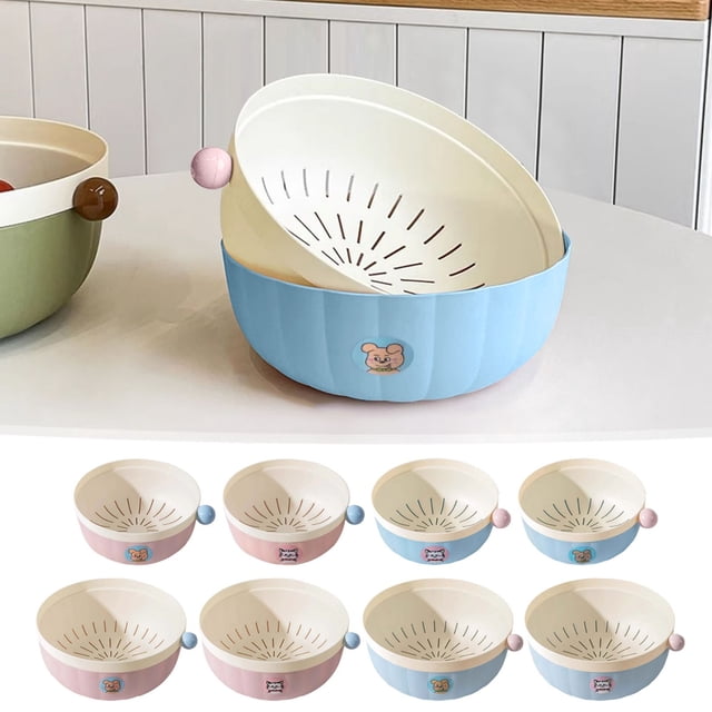 mfyjkho Cesta para lavar y escurrir verduras y frutas 2 en 1 con asa, contenedor de almacenamiento de doble capa para organizar la encimera, paquete de 1