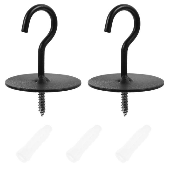 GOOHOCHY 2 Pcs Wrought Iron Hook Ceiling Hooks Heavy Duty Decorative Black