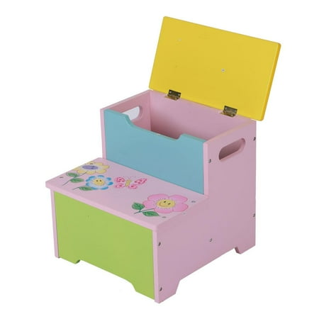 Child Wooden Step - Mgaxyff Kids Wooden Cartoon Toy Multicolor Storage Box Toy Box Step Stool Can Sit, Step Stool, Storage Stool