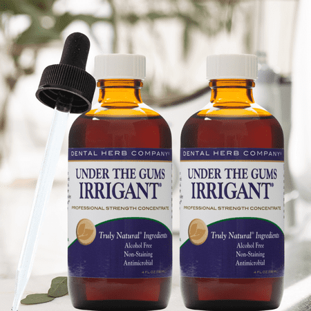 Dental Herb Company Under the Gums Irrigant: (2 pack with dropper) A Solution for Oral Irrigators and Water Flossers - Made with Pure Essential Oils and Herbs - Alcohol-Free, Vegan, non-GMO