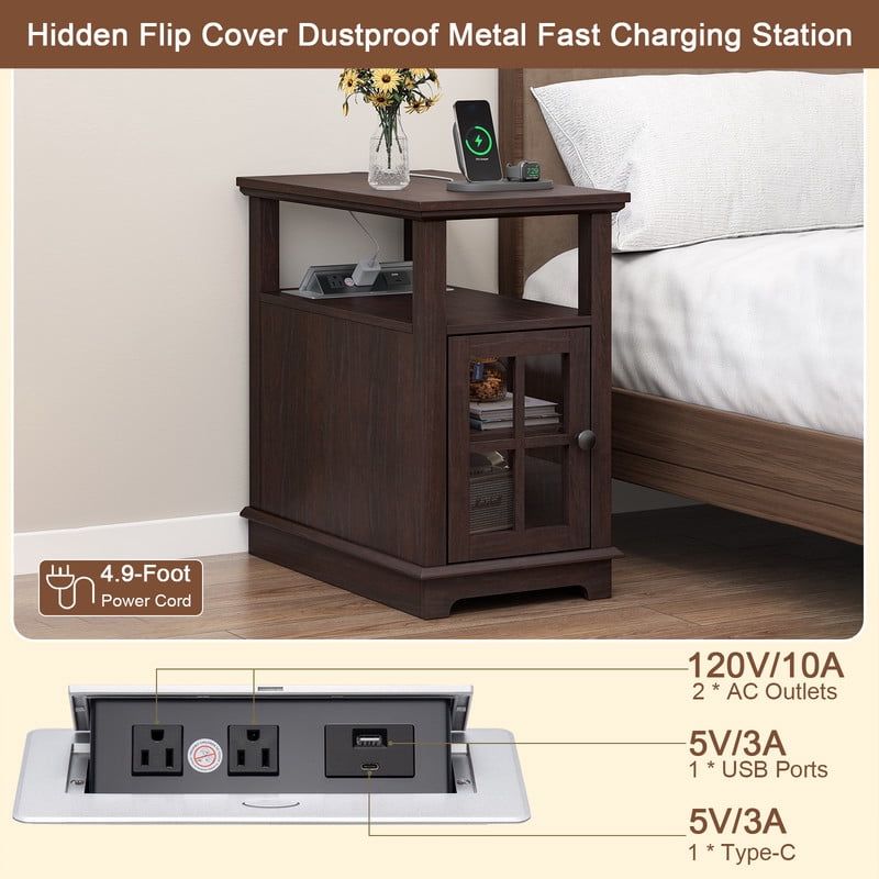 PLAMLE End Tables for Living Room with Storage Shelf,Narrow Sofa Side Table Slim Chair Side Table Adjustable Feet End table for Bedroom