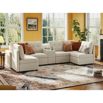 LINSY HOME Oversized Modular Sectional Sofa, RUBIK III 6 Seat Storage Couches and Sofas with Versatile Consoles, Beige