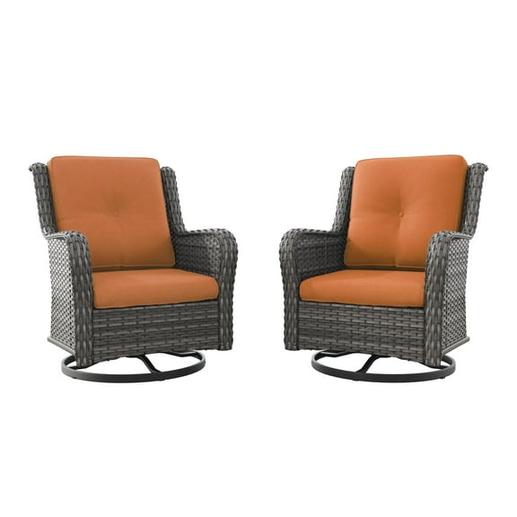 MeetLeisure 2 Pieces Outdoor Patio Furniture Wicker Swivel Chair with Cushions for Backyard, Orange