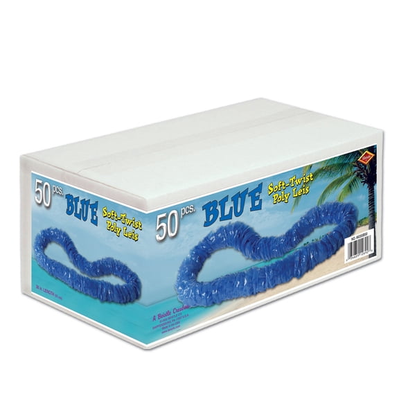 Beistle Club Pack of 50 Cobalt Blue Soft-Twist Boxed Hawaiian Party Lei Necklaces 36"