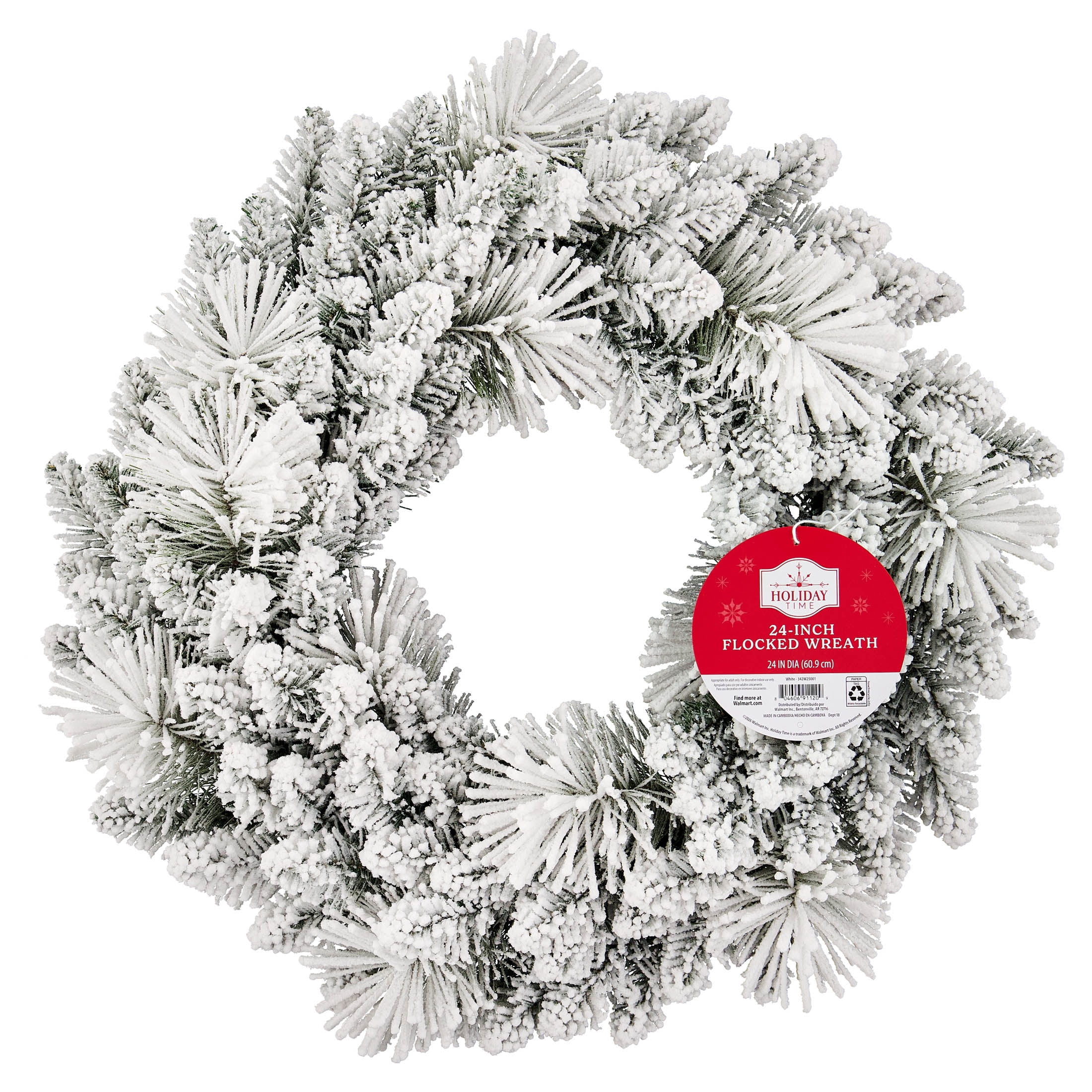 Snow-Flocked Evergreen Artificial Christmas Wreath, Green and White, 24", by Holiday Time
