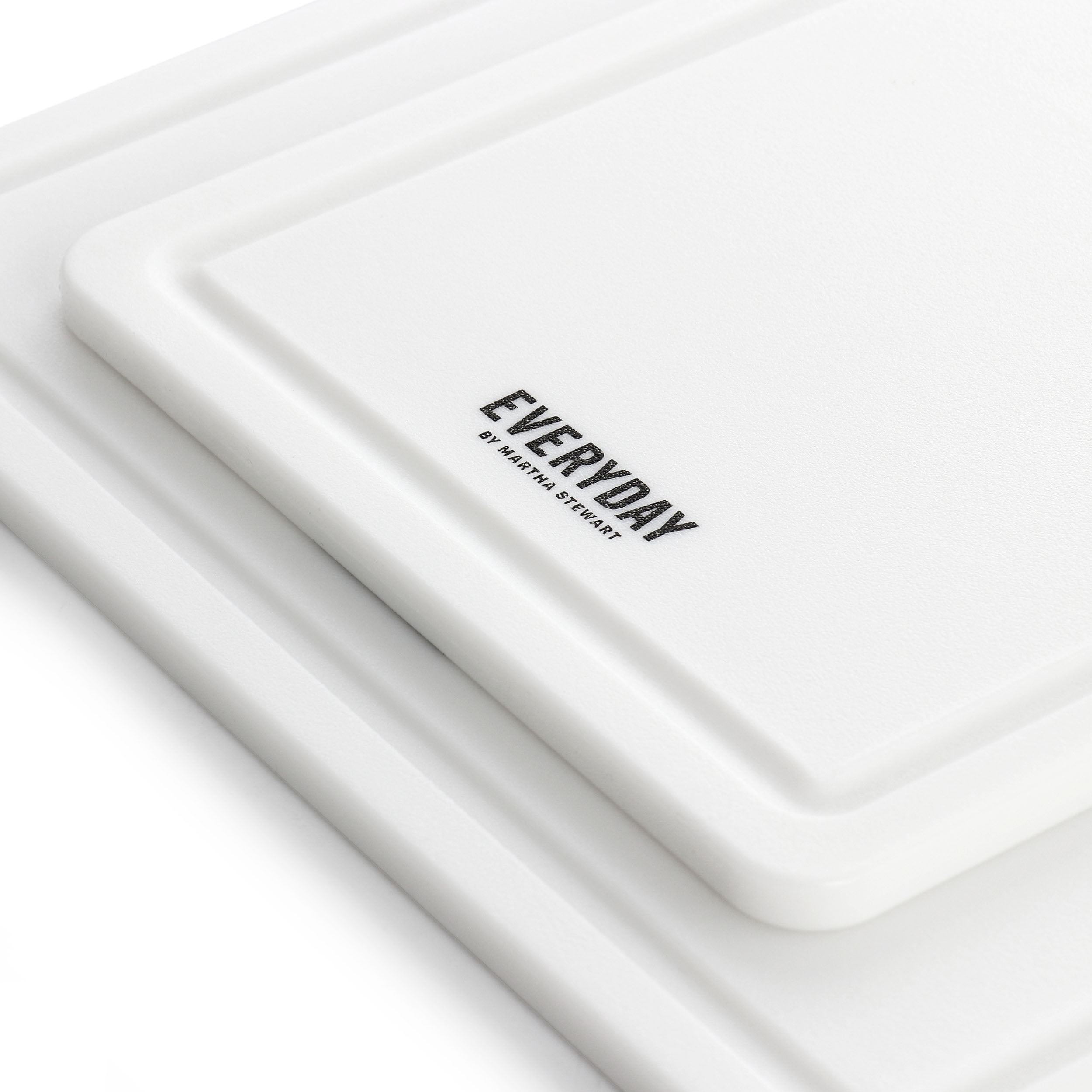Martha Stewart Everyday Fayer 2 Piece Polypropylene 16in and 12in Cutting Board Set in White