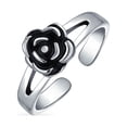 thumbnail image 1 of Forme de Fleur de Rose Noire Sculptée Midi Split Bande Orteil Anneau pour les Femmes Oxydé.925 Argent Sterling Réglable, 1 of 6