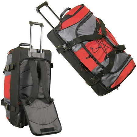 Debco - RB4405 30 in. Extra Large Duffle Bag & Backpack on Wheels - Grey - Red & Black - www.waldenwongart.com
