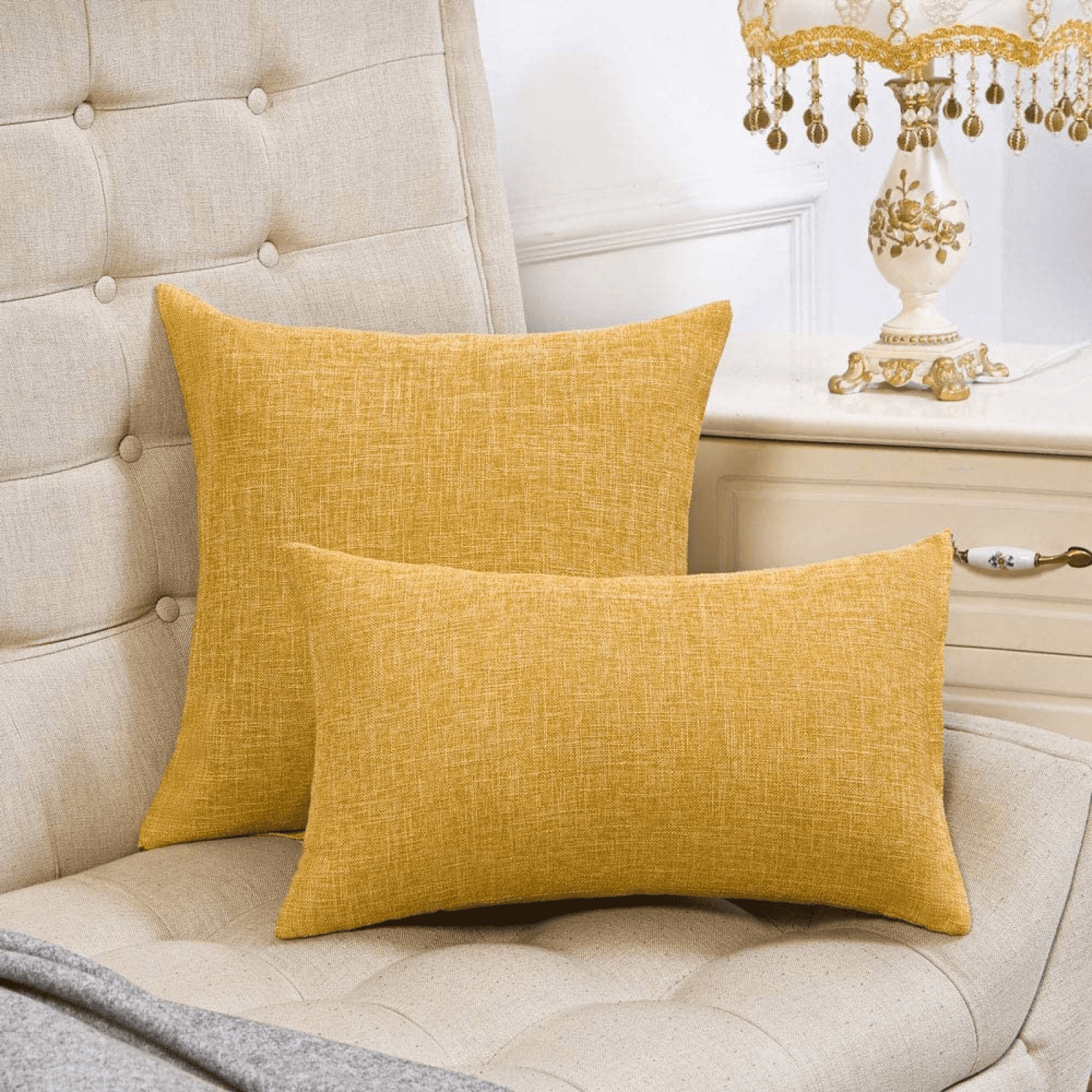 BeBen Fall Pack of 2 Mustard Yellow Velvet Throw Pillow Covers 18 x 18 inch  Couch Pillow Cases Super Soft Decorative Pillow Covers for Sofa Bedroom