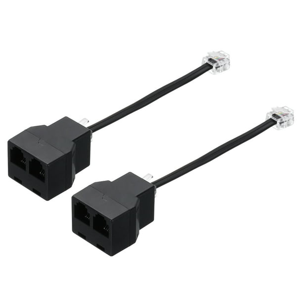 Divisor de jack telefónico Uxcell de 2 paquetes RJ11 6P4C adaptador divisor de línea telefónica de 2 vías para línea fija 0.5ft negro
