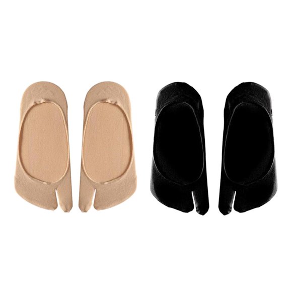 QccHieUs 2Pairs Womens Tabi Flip Flop Socks Low Cut 2 Toe Socks Black Beige