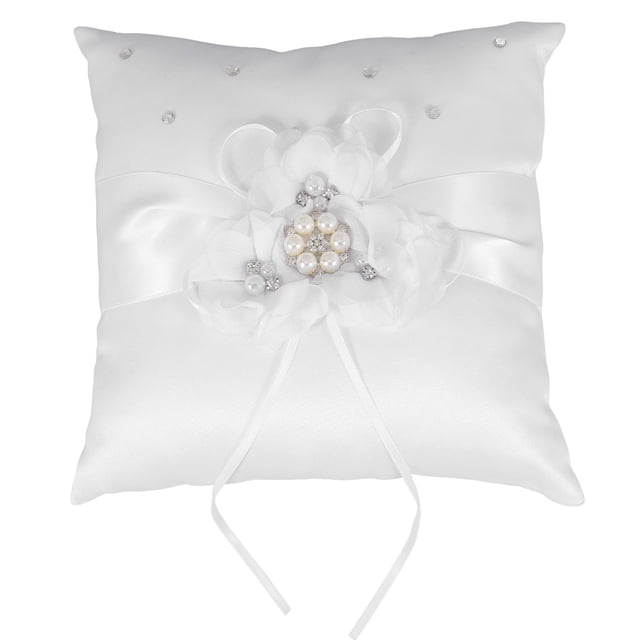 FELTECHELECTR Cojín para anillos de boda de 20 x 20 cm con flores de perla (flor blanca)