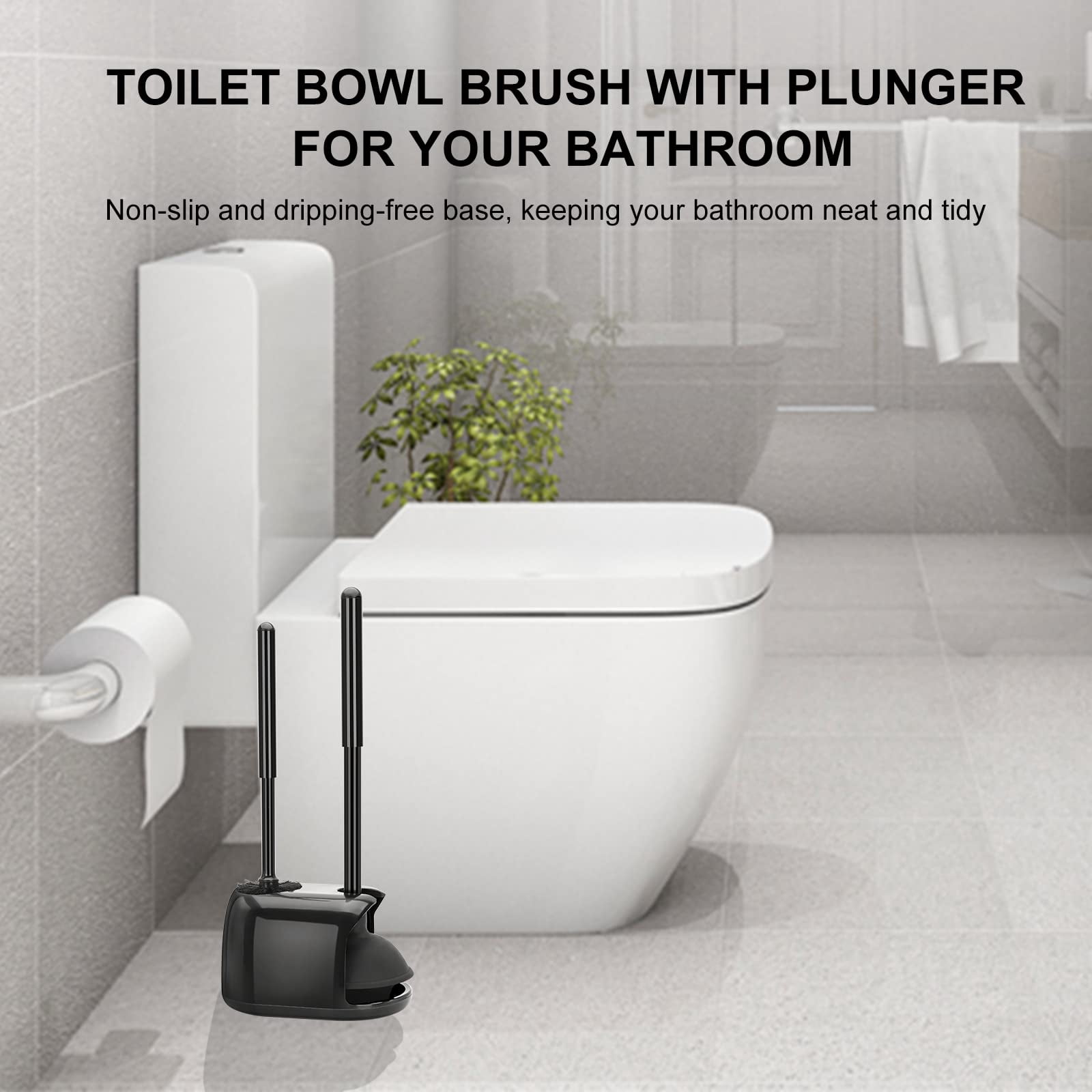 Toilet Brush And Plunger Set  3 Pack Plungers For Bathroom With Holder Heavy Duty Bowl Deeply Cleaning - Black