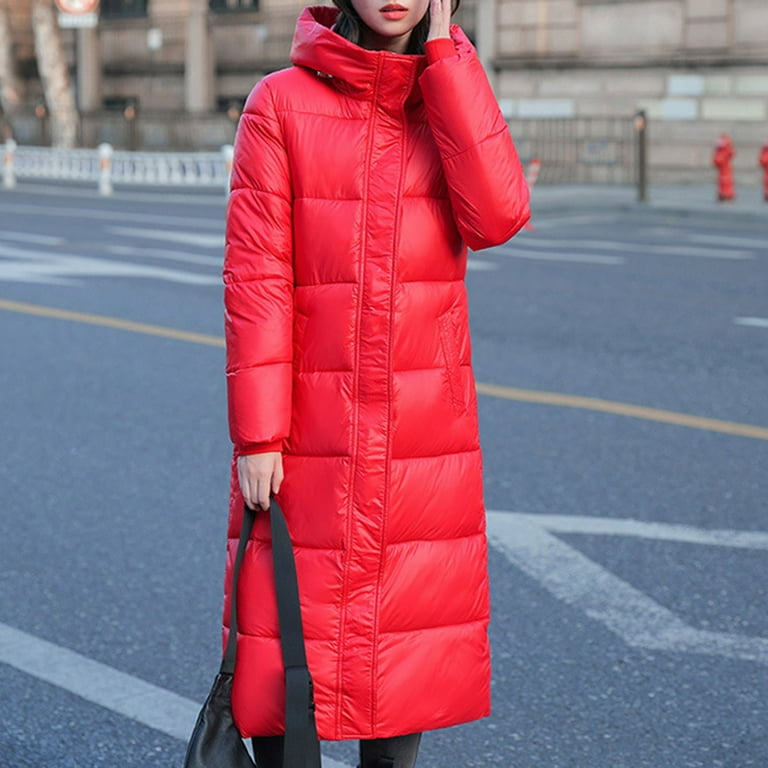 Long Red Red Down Coat Womens Wool Autumn Maxi Vintage Coat Red