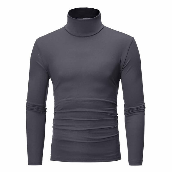 Nokdvo Fall Mens Shirts Thermal Long Sleeve T Shirt Casual Slim Fit Turtleneck Pullover Sweater Trendy Solid Color Lightweight Top Dark Gray L