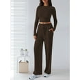 thumbnail image 4 of Women'S Two-Piece Y2K Sportswear Long-Sleeved Tight Top Wide-Leg Pants Spring and Autumn Sports Casual Wear Coffee M, 4 of 6