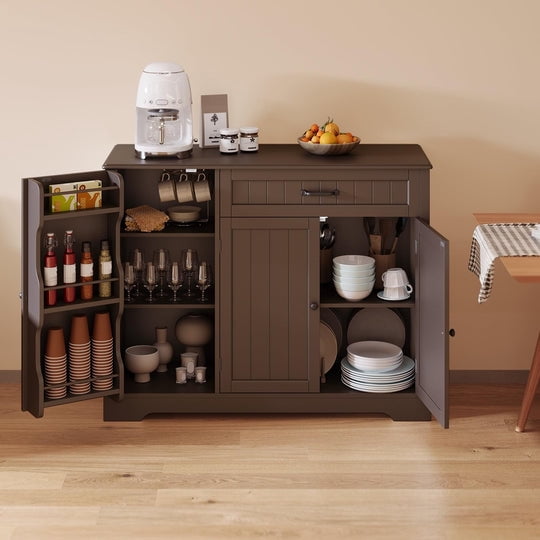 Aiho 42” Coffee Bar Cabinet with Storage, Kitchen Storage Cabinet, Sideboard Buffet Cabinet with 8 Shelves, 1 Drawer - Dark Brown