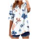 thumbnail image 1 of Xuyuer Linen-Look Printed V-Neck 3/4 Sleeve Shirt - Women's Roll-Tab Sleeve Blouse for Coastal Weekend Getaways, Art Gallery Openings, and Effortlessly Tailored Bohemian Chic Top, 1 of 5
