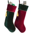 thumbnail image 1 of wonima02 Gireshome Set of 2 Pcs Burgundy & Green Velvet Vintage with Tassel Christmas Stocking, Xmas Tree Decor Festival Party Ornament -10"x18", 1 of 1