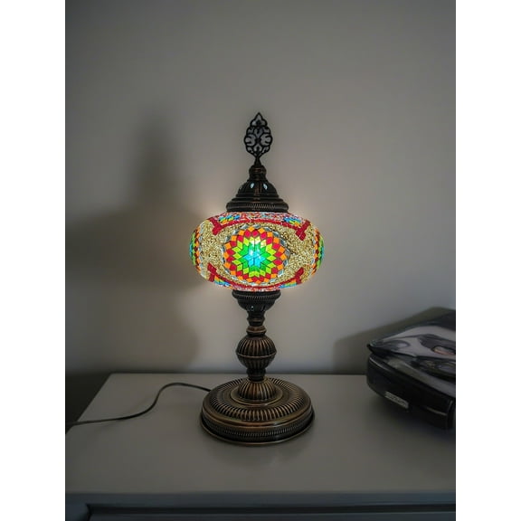 Angora Roma Table Lamp - Multicolor | Mosaic Glass Turkish Moroccan Table Lamps, Desk Lamps (22.44")