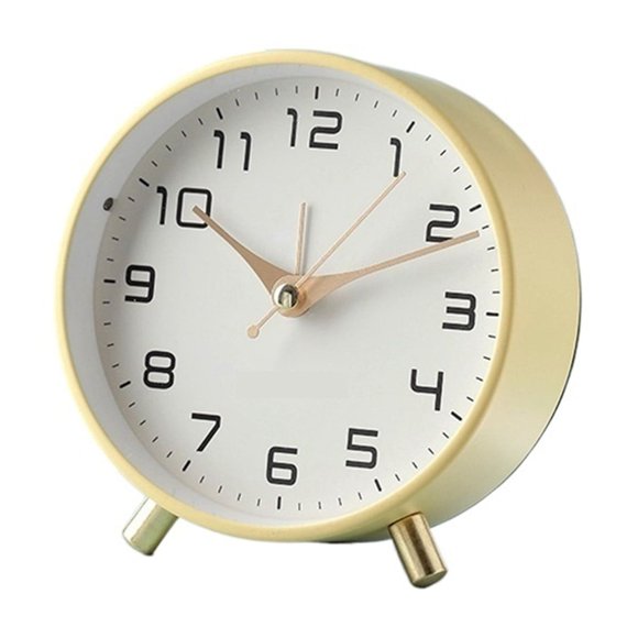Reloj despertador de lujo nórdico, reloj de escritorio pequeño, silencioso, analógico, sin tictac, con números arábigos, reloj de mesa redondo con pilas for sala de estar, dormitorio