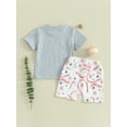 thumbnail image 5 of Yunliwuli Toddler Boy Shorts Set Letter Print Short Sleeve Round Neck T-Shirt with Baseball Pattern Shorts 2Pcs Outfit, 5 of 10