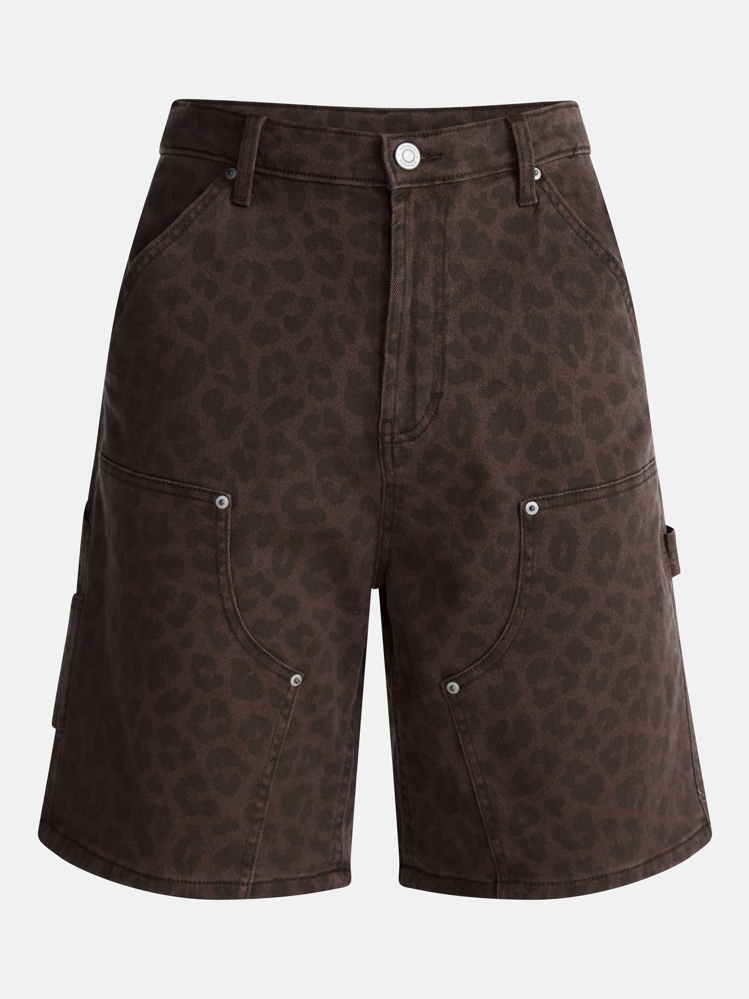 No Boundaries Men's & Big Men's Leopard Pattern Printed Denim Carpenter Shorts, 9" Inseam, Size 28-44