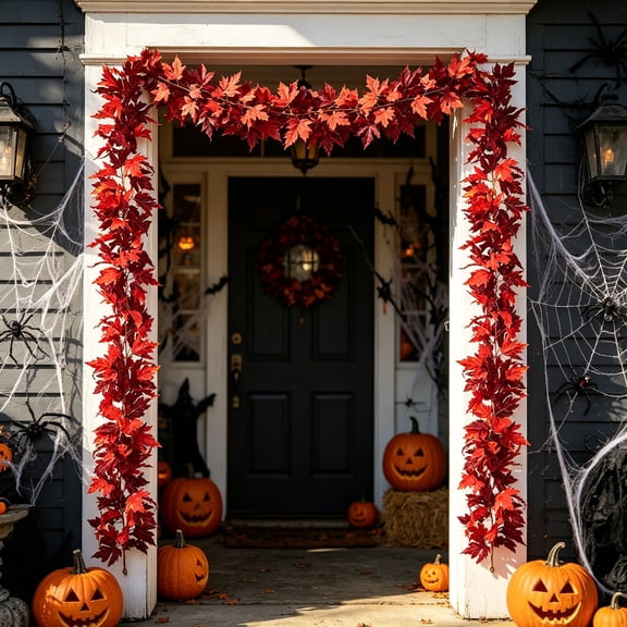 Halloween Sale Clearance!Fall Decor, Artificial Maple Leaf Garland Fall Fake Hanging Decoration Foliage Hanging For Halloween Thanksgiving Festival Home Wall FireplaceDoor Indoor Outdoor Au