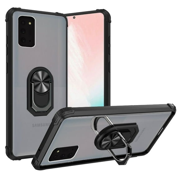 For Samsung Galaxy Note 20 Transparent Magnetic Ring Kickstand Case Cover - Clearblack