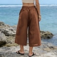 thumbnail image 5 of Women's Capri Palazzo Pants High Waist Wide Leg Summer Beach Pant Trendy Chino Capris Trouser with Pockets, 2XL, 5 of 8