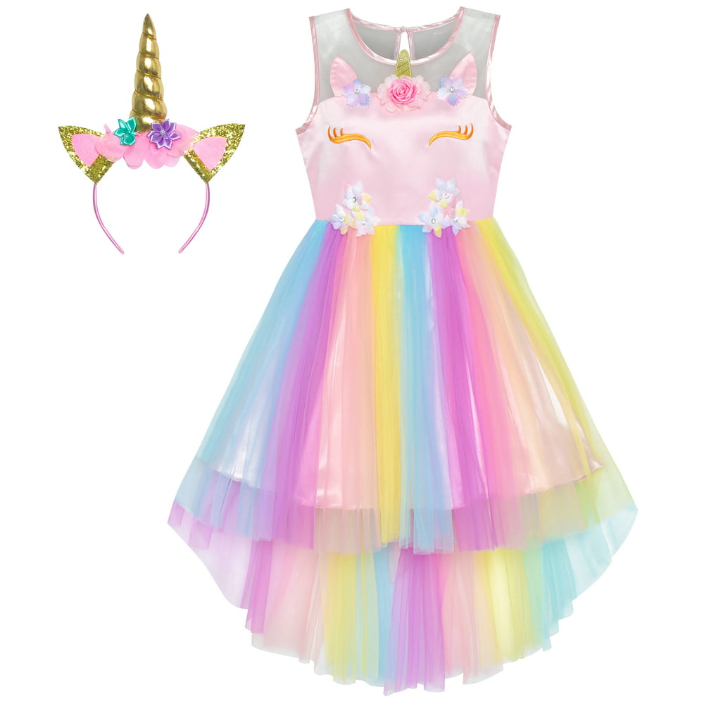 Sunny Fashion - Girls Dress Unicorn Rainbow Tulle Unicorn Headband ...